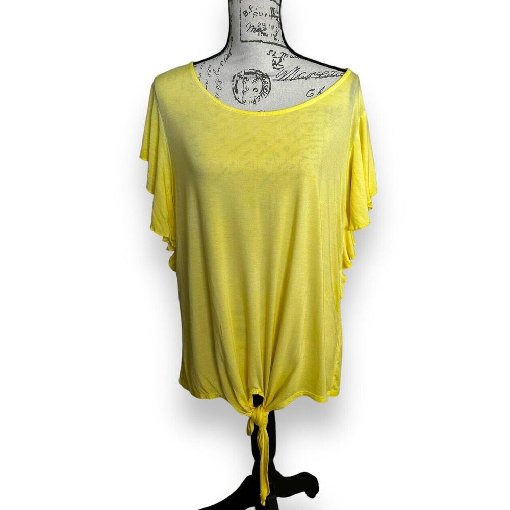 New Seven 7 Flutter Short Sleeve Tie Front T-Shirt Top Sunshine Yellow Size XL